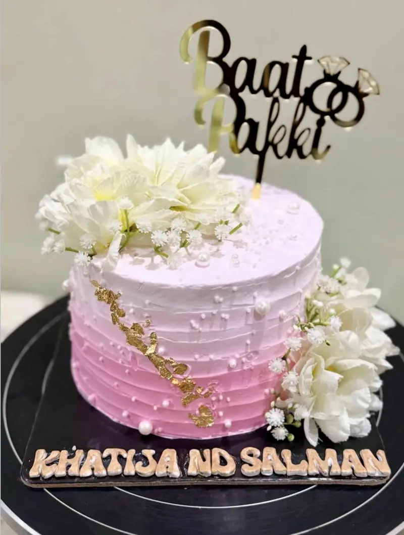 Pink floral cake for an engagement celebration