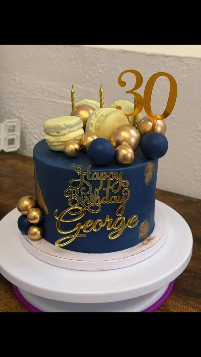 Navy and gold 30th birthday cake