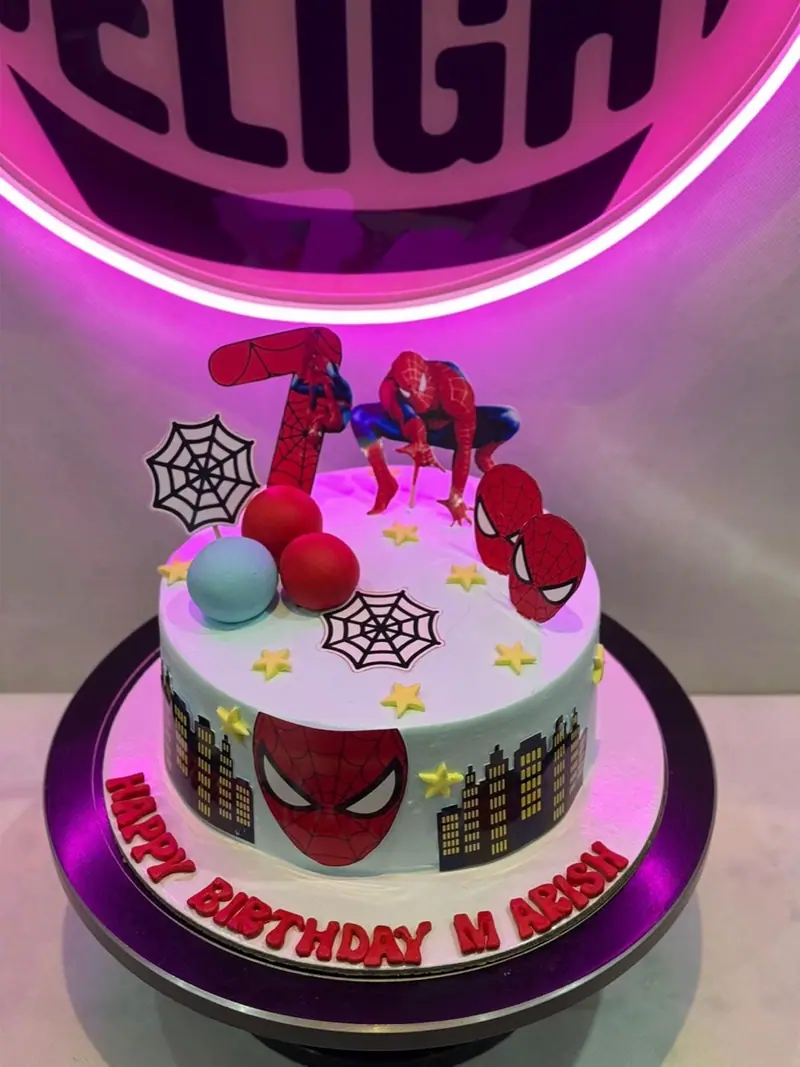 Spiderman themed kids birthday cake